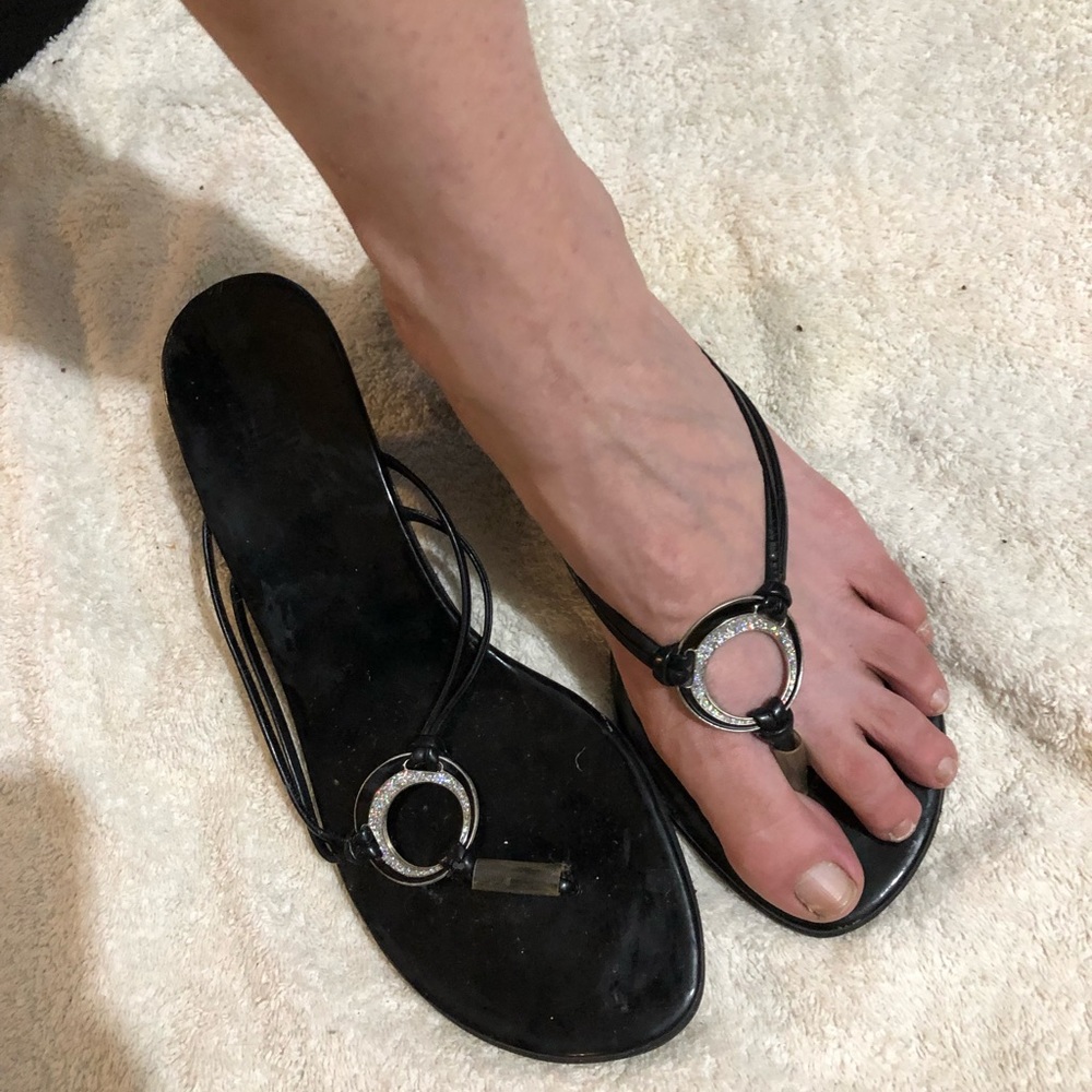 Black dress low heel sandals